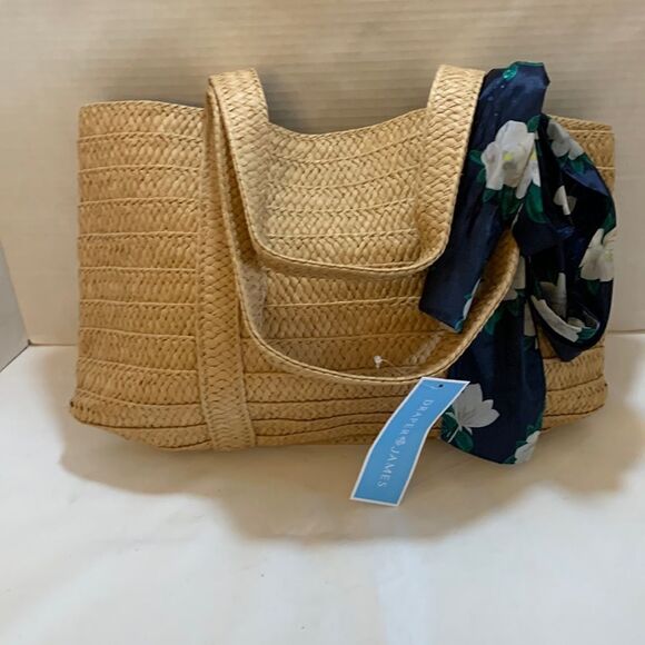 Draper James straw handbag with floral scarf - Picture 4 of 11